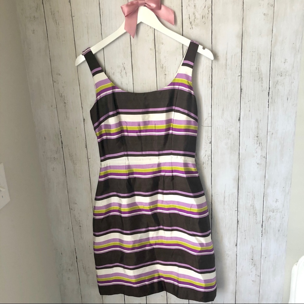 Kate Spade Stripe Silk Dress Purple‎ Fitted Martie Sleeveless Sheath 2